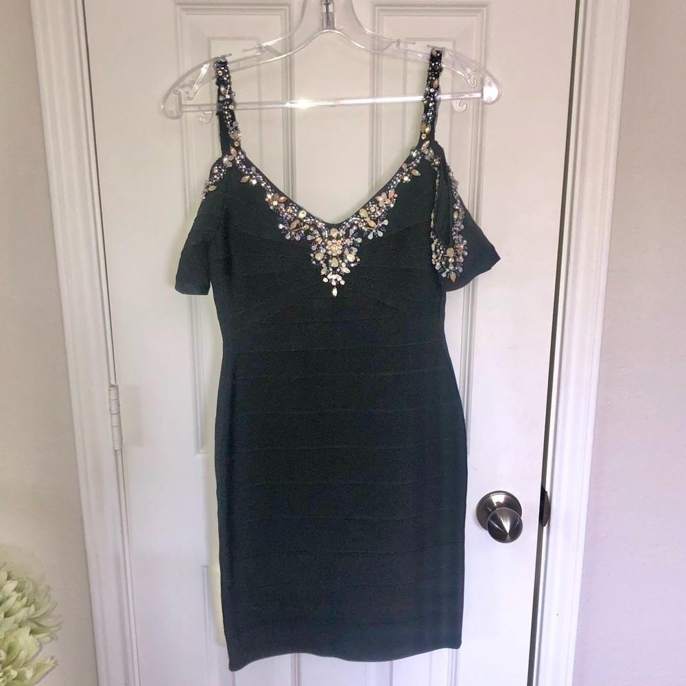 BEADED Cold Shoulder Bodycon Dress
